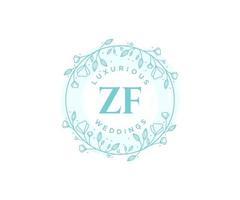 modèle de logos de monogramme de mariage lettre initiales zf, modèles minimalistes et floraux modernes dessinés à la main pour cartes d'invitation, réservez la date, identité élégante. vecteur