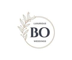 bo initiales lettre mariage monogramme logos modèle, modèles minimalistes et floraux modernes dessinés à la main pour cartes d'invitation, réservez la date, identité élégante. vecteur