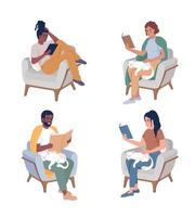 repos dans fauteuil semi plat Couleur vecteur personnages ensemble. modifiable Les figures. plein corps gens relaxant sur blanche. Facile dessin animé style illustration collection pour la toile graphique conception et animation