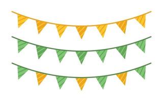 vecteur st patricks journée ensemble avec vert et Jaune bruant. collection pour célébrer st patricks journée. rayé triangulaire drapeau guirlandes dans plat conception.