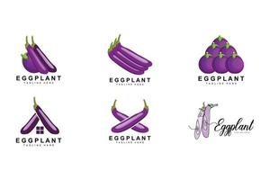 création de logo d'aubergine, illustration de légumes vecteur de plantation de légumes violets, modèle d'icône de marque de produit