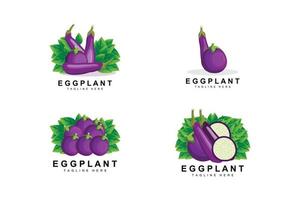 création de logo d'aubergine, illustration de légumes vecteur de plantation de légumes violets, modèle d'icône de marque de produit