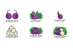 création de logo d'aubergine, illustration de légumes vecteur de plantation de légumes violets, modèle d'icône de marque de produit