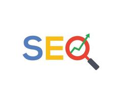 seo chercher moteur optimisation minimal plat logo vecteur. seo logo avec grossissant verre et La Flèche vecteur