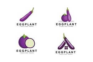 création de logo d'aubergine, illustration de légumes vecteur de plantation de légumes violets, modèle d'icône de marque de produit