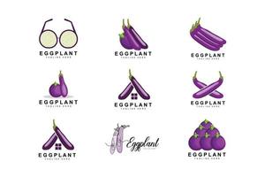 création de logo d'aubergine, illustration de légumes vecteur de plantation de légumes violets, modèle d'icône de marque de produit