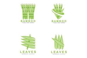 création de logo en bambou, vecteur d'arbre vert, nourriture de panda, illustration de modèle de marque de produit