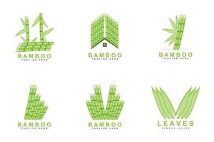 création de logo en bambou, vecteur d'arbre vert, nourriture de panda, illustration de modèle de marque de produit