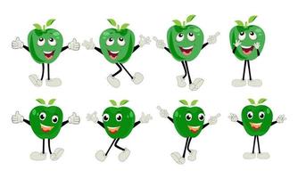 Pomme dessin animé personnage illustration de une content Pomme personnage. rouge, jaune, vert Pomme marrant personnage, concept de santé se soucier pour des gamins vecteur