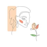 dessin de femme affronter, mode concept, magnifique femme avec une fleur vecteur