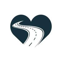 conception de logo de vecteur de route d'amour. création de logo de voyage sur route créatif.