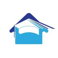 création de logo de forme de maison d'éducation. chapeau de graduation et icône de la maison. modèle de conception de vecteur d'éducation.