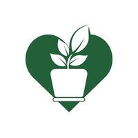 fleur pot et plante logo. croissance vecteur logo. cœur en forme de signe.