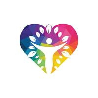 caractère humain avec feuilles et création de logo coeur. logo de salon de santé et de beauté. vecteur