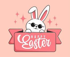 lapin Pâques content Pâques journée - mignonne lapin Pâques étiquette avec cercle des lunettes vecteur