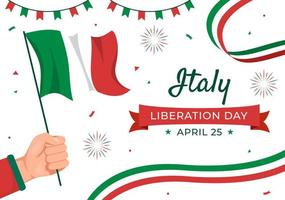 Italie libération journée illustration avec vacances célébrer sur avril 25 et vague drapeau italien dans plat dessin animé main tiré pour atterrissage page modèles vecteur