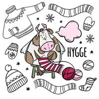 vache tricots chaud hiver vêtements dessin animé vecteur illustration ensemble