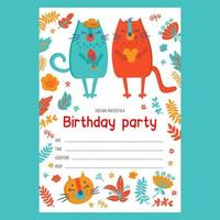 chat fille invite anniversaire mignonne plat style texte bannière vecteur