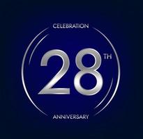 28e anniversaire. vingt-huit ans anniversaire fête bannière dans argent couleur. circulaire logo avec élégant nombre conception. vecteur