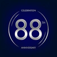 88ème anniversaire. quatre vingt huit ans anniversaire fête bannière dans argent couleur. circulaire logo avec élégant nombre conception. vecteur