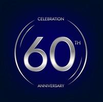 60e anniversaire. soixante ans anniversaire fête bannière dans argent couleur. circulaire logo avec élégant nombre conception. vecteur