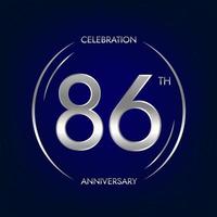 86e anniversaire. quatre-vingt six ans anniversaire fête bannière dans argent couleur. circulaire logo avec élégant nombre conception. vecteur