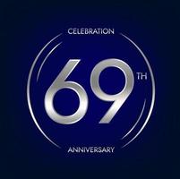 69ème anniversaire. soixante neuf ans anniversaire fête bannière dans argent couleur. circulaire logo avec élégant nombre conception. vecteur