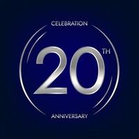 20e anniversaire. vingt ans anniversaire fête bannière dans argent couleur. circulaire logo avec élégant nombre conception. vecteur