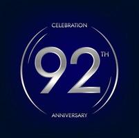 92ème anniversaire. quatre-vingt douze ans anniversaire fête bannière dans argent couleur. circulaire logo avec élégant nombre conception. vecteur