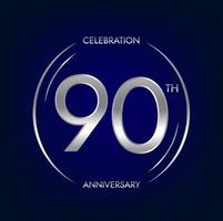 90e anniversaire. quatre vingt dix ans anniversaire fête bannière dans argent couleur. circulaire logo avec élégant nombre conception. vecteur