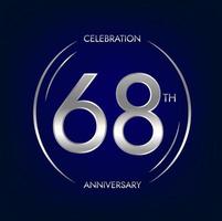 68e anniversaire. soixante-huit ans anniversaire fête bannière dans argent couleur. circulaire logo avec élégant nombre conception. vecteur