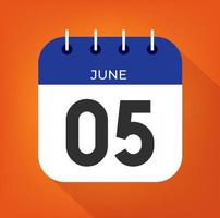 juin journée 5. nombre cinq sur une blanc papier avec bleu Couleur frontière sur une Orange Contexte vecteur. vecteur