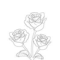 Rose fleur coloration page et livre main tiré ligne art illustration magnifique fleur noir et blanc dessin vecteur