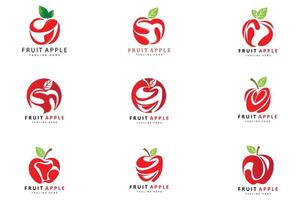 création de logo de pomme de fruits, vecteur de fruits rouges, avec style abstrait, illustration d'étiquette de marque de produit