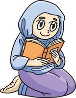 Ramadan musulman femme en train de lire coran dessin animé clipart vecteur