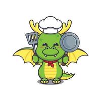 mignonne chef dragon mascotte dessin animé personnage. vecteur