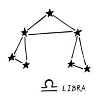 signe du zodiaque balance dessiné à la main symbole ésotérique doodle élément clipart astrologie pour la conception vecteur