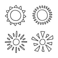 symbole de soleil abstrait dessiné à la main. jeu de doodle d'été. éléments vectoriels pour la conception vecteur