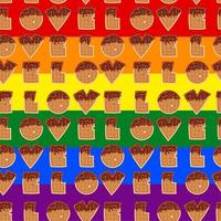 sucré nourriture et dessert nourriture, vecteur illustration de d'or marron fait maison blé chien ou chaud chien gaufre dans divers les saveurs décorations et foncé Chocolat sur lgbt sans couture Contexte. l'amour. valentines journée