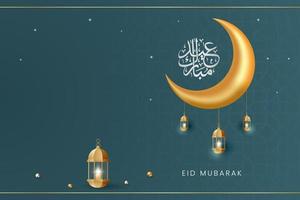 eid Al fitr mubarak salutation carte illustration avec calligraphie lune et lampe sur vert Contexte vecteur
