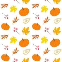 l'automne sans couture modèle avec citrouilles. vecteur illustration de Jaune feuilles, baies et brindilles.