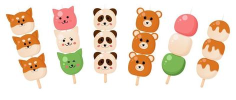 Japonais sucré , dango ensemble dans forme de animaux sur le blanc Contexte. vecteur illustration.