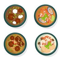 asiatique soupe ensemble avec différent remplissages. Haut vue vecteur
