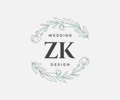 collection de logos de monogramme de mariage lettre initiales zk, modèles minimalistes et floraux modernes dessinés à la main pour cartes d'invitation, réservez la date, identité élégante pour restaurant, boutique, café en image vectorielle vecteur