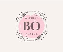 bo initiales lettre mariage monogramme logos modèle, modèles minimalistes et floraux modernes dessinés à la main pour cartes d'invitation, réservez la date, identité élégante. vecteur