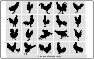 illustration vectorielle d'une silhouette de coq noir, poulets de volaille coqs vecteur