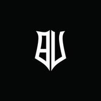 Ruban de logo de lettre monogramme bu avec style de bouclier isolé sur fond noir vecteur