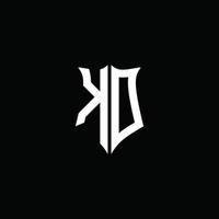 Ruban de logo de lettre monogramme kd avec style de bouclier isolé sur fond noir vecteur