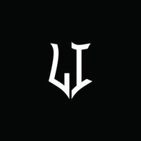 li monogramme lettre logo ruban avec bouclier style isolé sur noir Contexte vecteur