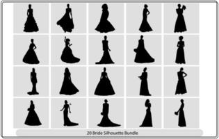 silhouettes de mariage, mariée et jeune marié silhouette vecteur